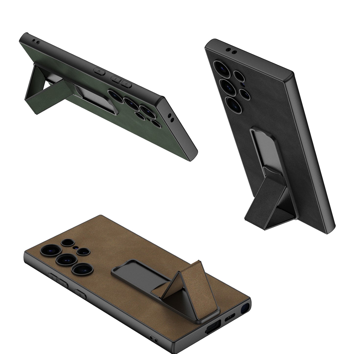 Samsung Galaxy S24Ultra S24Plus Push-Pull Bracket Plain Leather Case