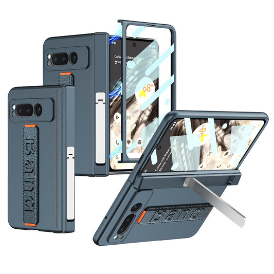 Magnetic Folding All-inclusive Leather Wristband Case With Tempered Film For Google Pixel Fold With Damped Folding Bracket - mycasety2023 Mycasety
