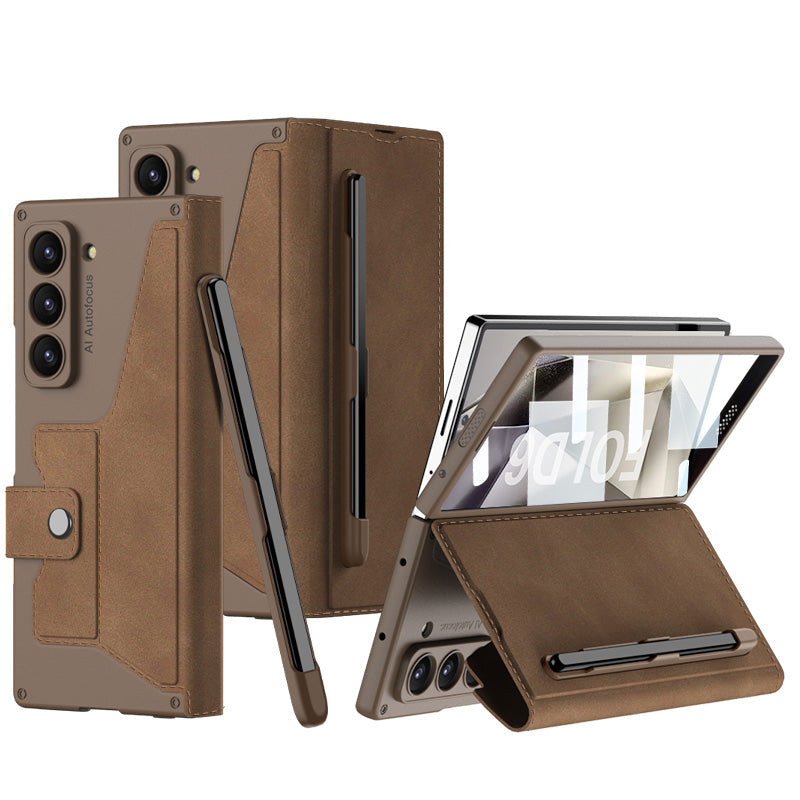 Luxurious Suede Cover Shockproof Phone Case With Screen Protector and Pen Slot For Samsung Galaxy Z Fold6