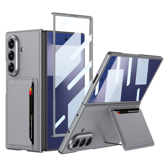 Business-style Leather Card Holderr Phone Case With Back Screen Film For Galaxy Z Fold 7/6/5