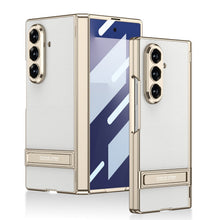 Load image into Gallery viewer, Golden Electroplated Leather Shockproof Phone Cover For Galaxy Z Fold7
