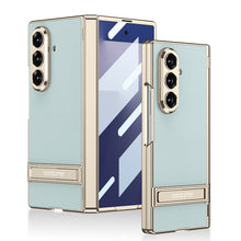 Load image into Gallery viewer, Golden Electroplated Leather Shockproof Phone Cover For Galaxy Z Fold7
