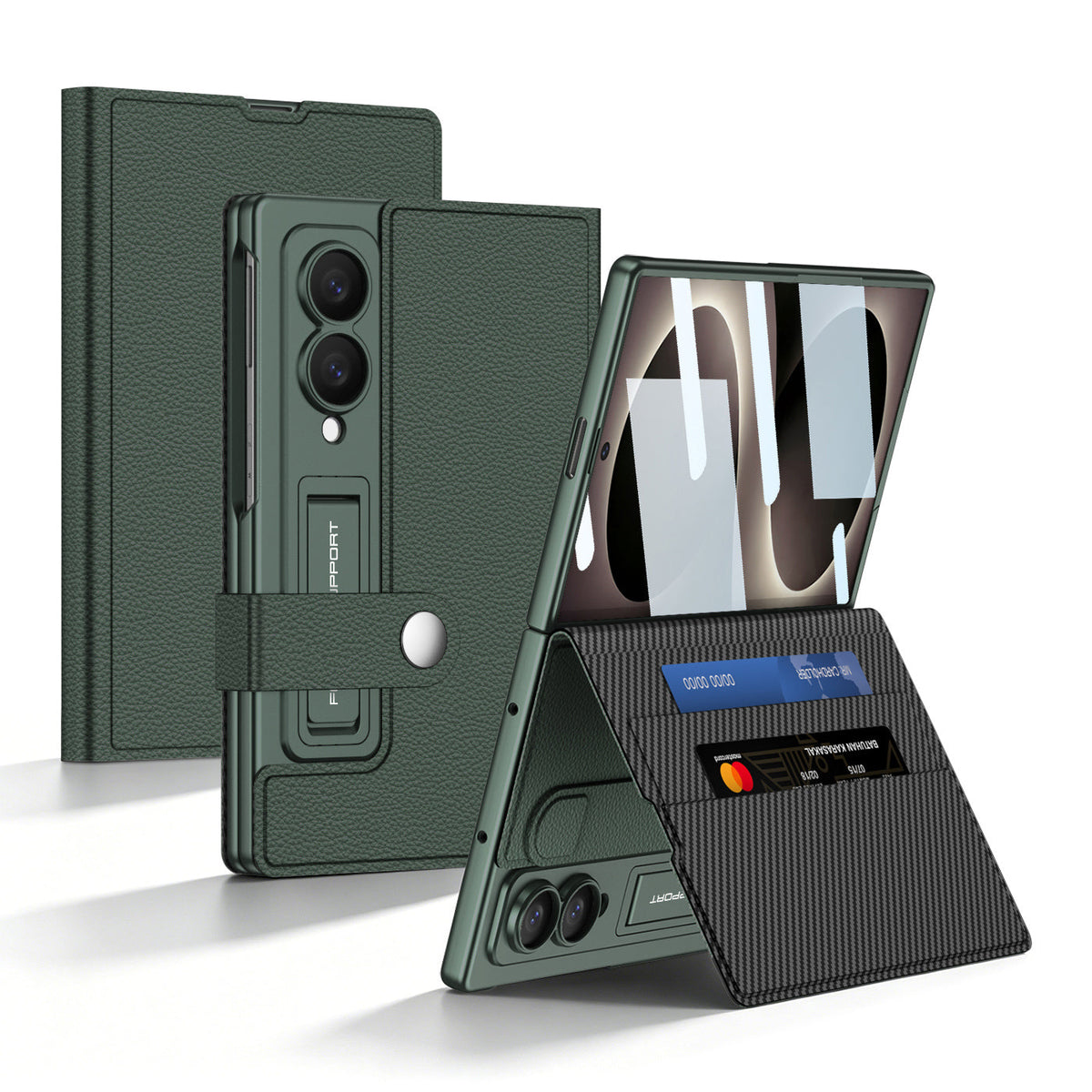 Luxury Leather Galaxy Z Fold8 Ultra Phone Case with Built-In Tempered Glass & Kickstand