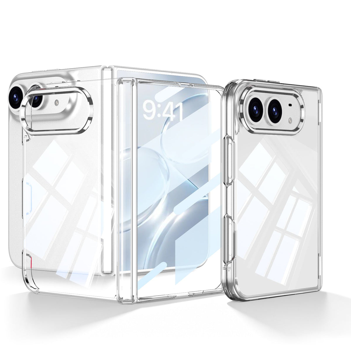iPhone Duo  - Magnetic Hinge Protection Clear Plating Cover Built-in Tempered Glass Film