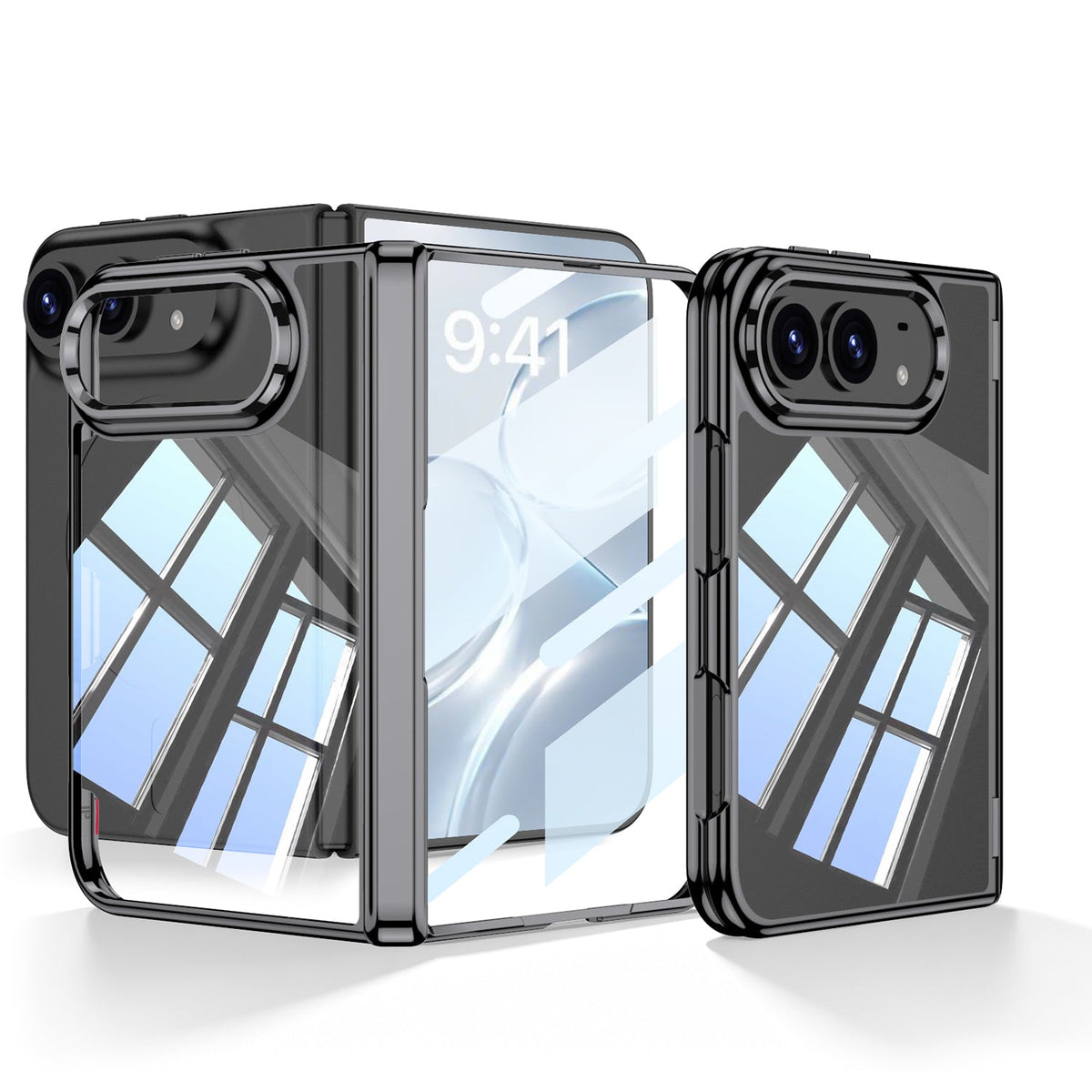 iPhone Duo  - Magnetic Hinge Protection Clear Plating Cover Built-in Tempered Glass Film
