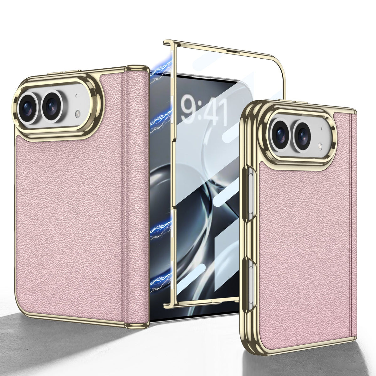 iPhone Duo  - Golden Plating Leather Cover Built-in Tempered Glass Screen