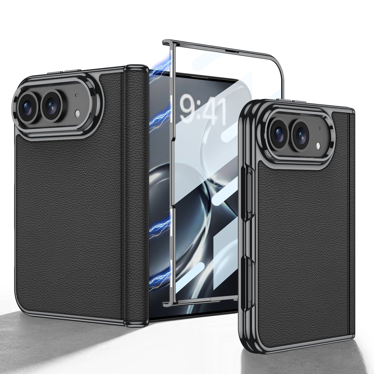 iPhone Duo  - Golden Plating Leather Cover Built-in Tempered Glass Screen