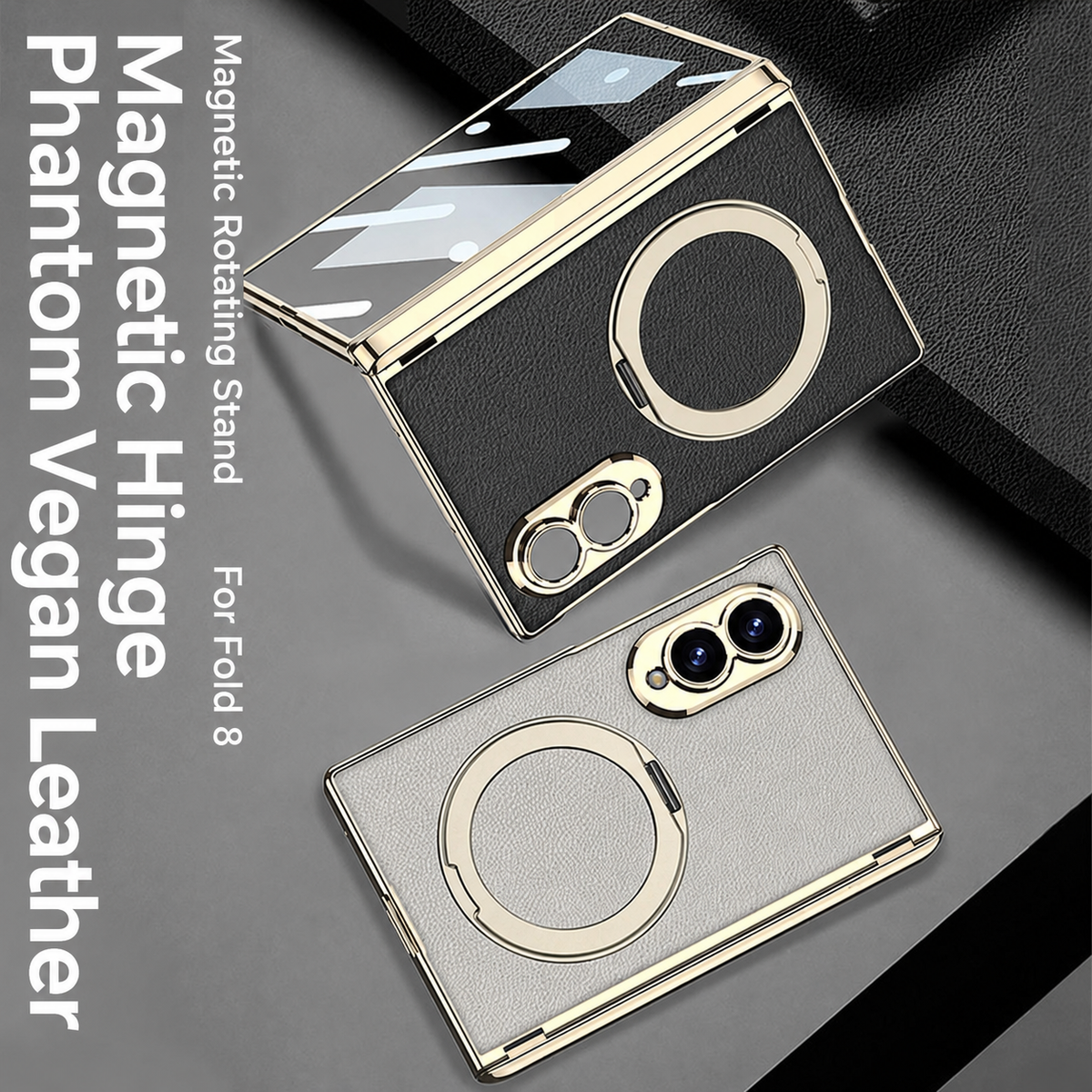 Luxurious Leather Golden Plating Phone Case with Built-In Tempered Glass & Magnetic Bracket For  Galaxy Z Fold 8/7 Wide Ultra