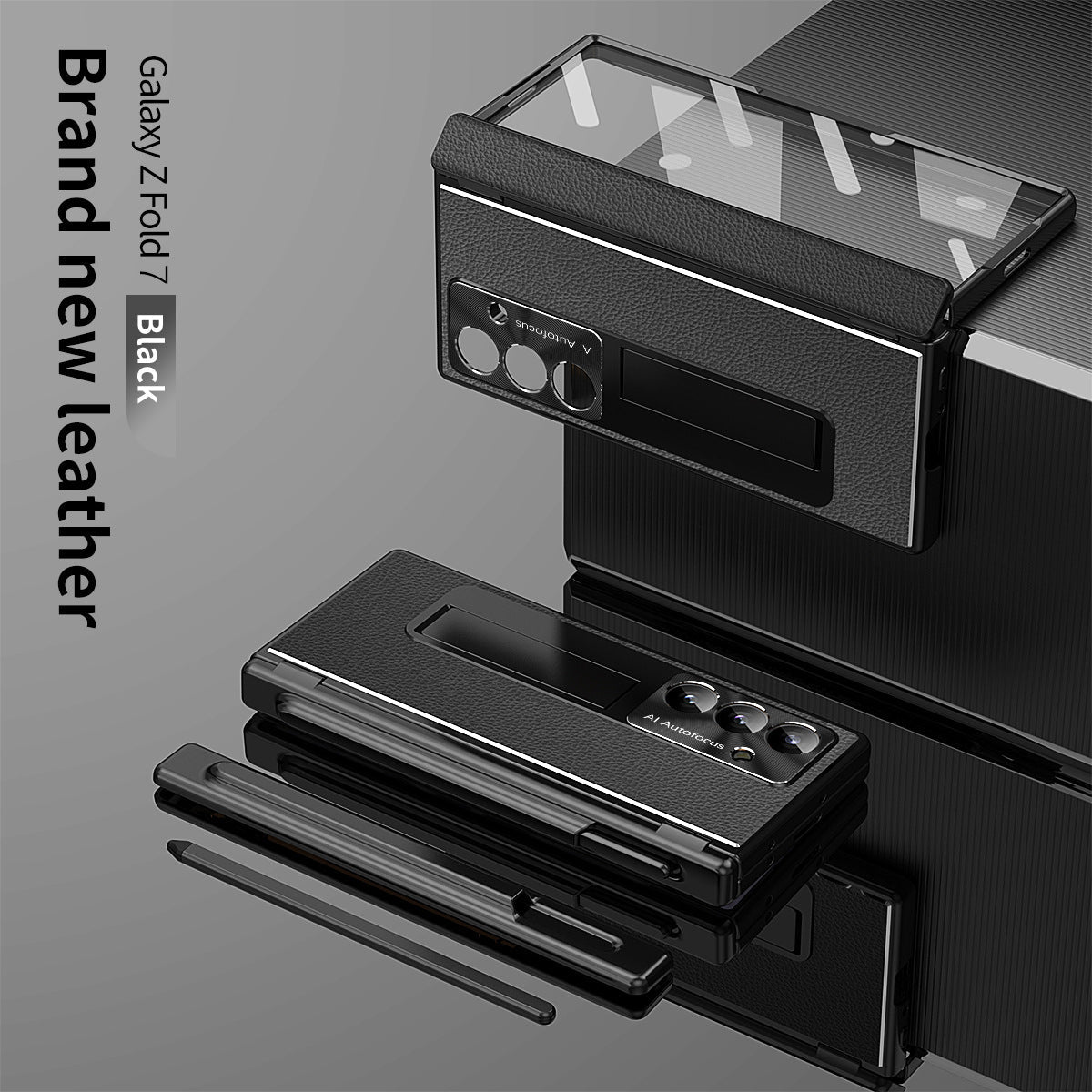 Aluminum Alloy Frame Magnetic Bracket All-Inclusive Electroplating Leather Cover For Galaxy Z Fold 7/6/5/4/3