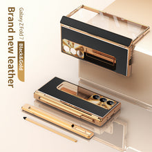 Load image into Gallery viewer, Aluminum Alloy Frame Magnetic Bracket All-Inclusive Electroplating Leather Cover For Galaxy Z Fold 7/6/5/4/3
