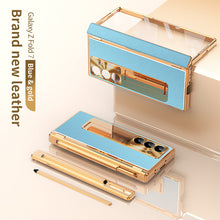 Load image into Gallery viewer, Aluminum Alloy Frame Magnetic Bracket All-Inclusive Electroplating Leather Cover For Galaxy Z Fold 7/6/5/4/3
