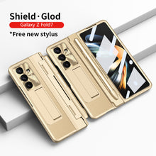 Load image into Gallery viewer, Luxury Leather Magnetic Bracket Shell Electroplated Phone Case For Galaxy Z Fold 7/6/5/4/3 With Back Screen Glass
