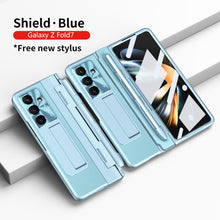 Load image into Gallery viewer, Luxury Leather Magnetic Bracket Shell Electroplated Phone Case For Galaxy Z Fold 7/6/5/4/3 With Back Screen Glass
