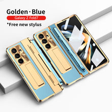 Load image into Gallery viewer, Luxury Leather Magnetic Bracket Shell Electroplated Phone Case For Galaxy Z Fold 7/6/5/4/3 With Back Screen Glass
