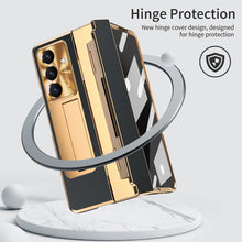 Load image into Gallery viewer, Luxury Leather Magnetic Bracket Shell Electroplated Phone Case For Galaxy Z Fold 7/6/5/4/3 With Back Screen Glass
