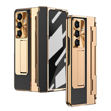 Load image into Gallery viewer, Luxury Leather Magnetic Bracket Shell Electroplated Phone Case For Galaxy Z Fold 7/6/5/4/3 With Back Screen Glass
