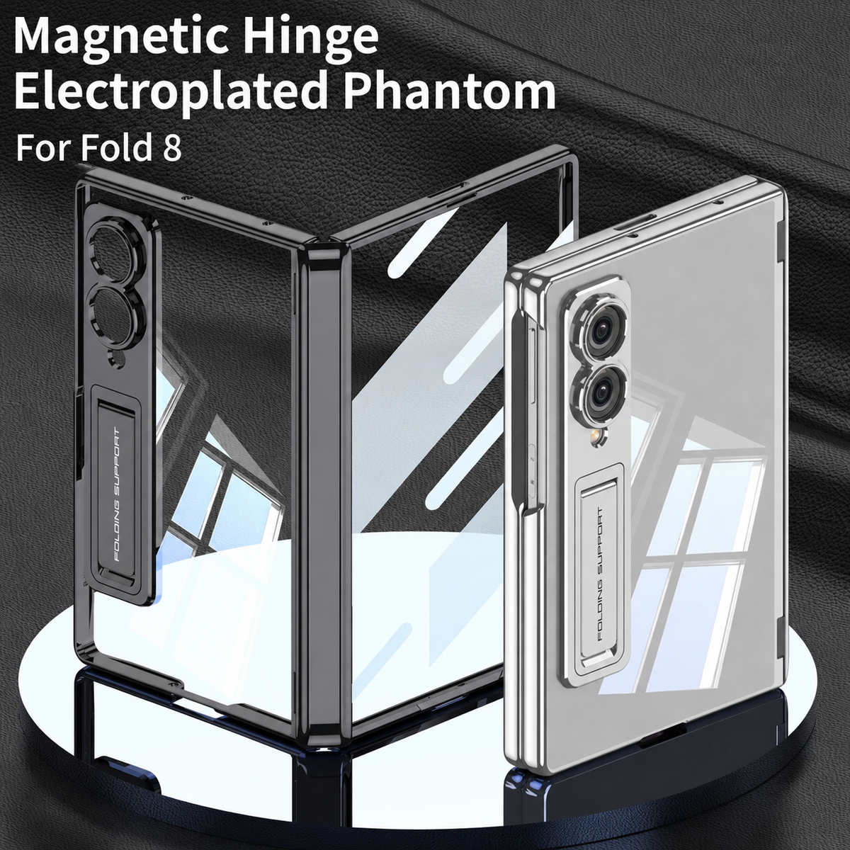 Magnetic Hinge Protective Clear Phone Case with Built-In Tempered Glass & Bracket For Galaxy Z Fold 8/7/6/5 Wide Ultra