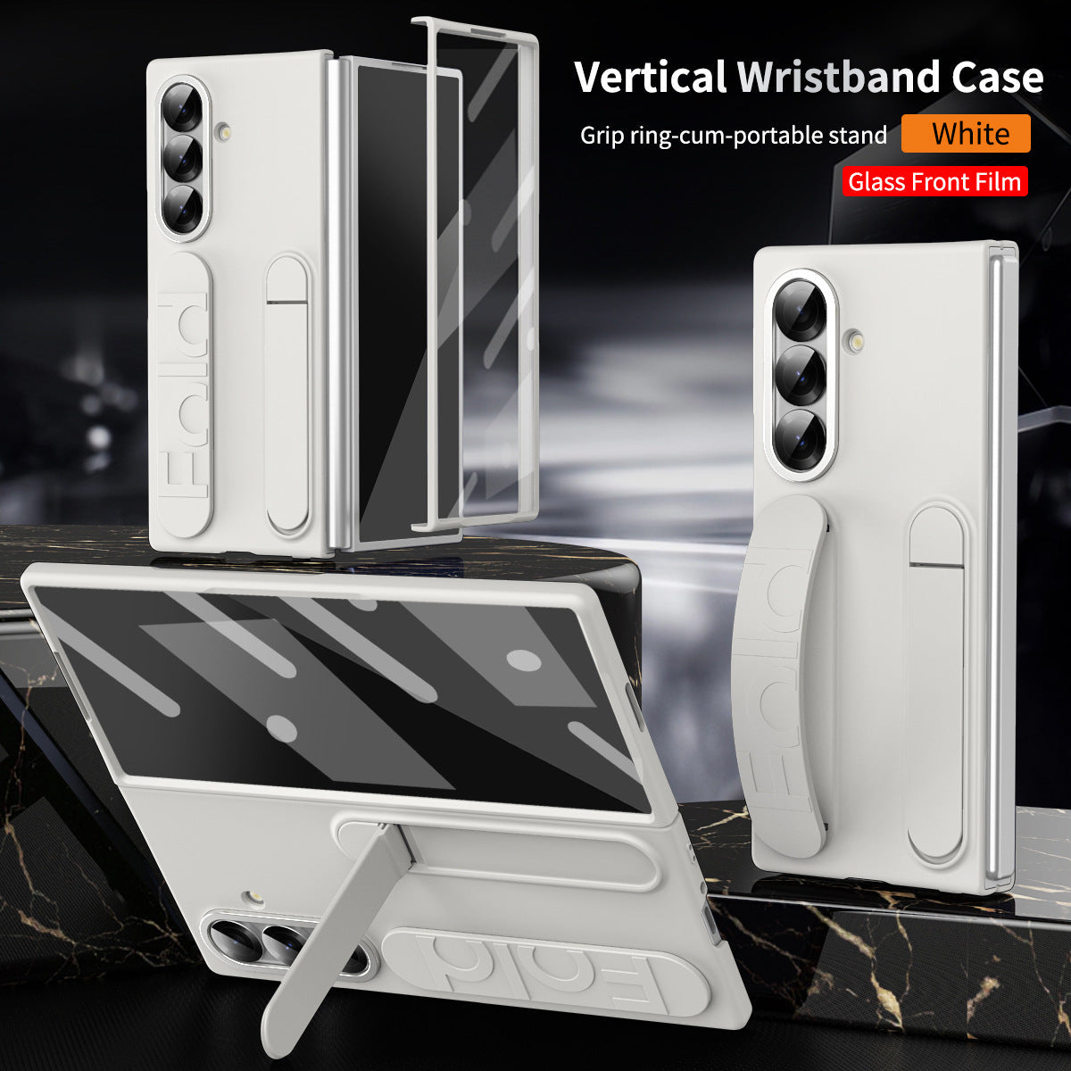 Shockproof Phone Case With Wristband Bracket Back For Galaxy Z Fold 7/6/5/4 With Screen Glass Protector