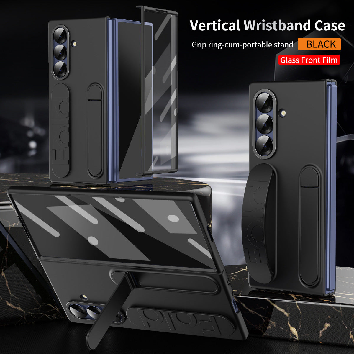 Shockproof Phone Case With Wristband Bracket Back For Galaxy Z Fold 7/6/5/4 With Screen Glass Protector