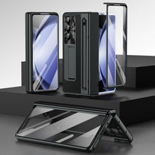 Load image into Gallery viewer, Leather Golden Electroplated Phone Case With Back Screen Glass and Stylus For Galaxy Z Fold 7/6/5/4
