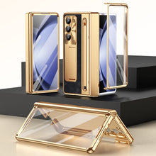 Load image into Gallery viewer, Leather Golden Electroplated Phone Case With Back Screen Glass and Stylus For Galaxy Z Fold 7/6/5/4
