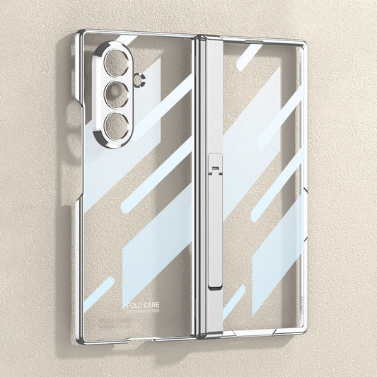 Electroplated Magnetic Hinge Clear Phone Case With Bracket For Galaxy Z Fold 7/6/5