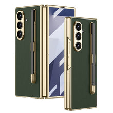 Load image into Gallery viewer, Business-style Electroplated Leather Phone Case With Pen Slot &amp; Stylus For Galaxy Z Fold 7/6/5/4
