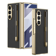 Load image into Gallery viewer, Business-style Electroplated Leather Phone Case With Pen Slot &amp; Stylus For Galaxy Z Fold 7/6/5/4
