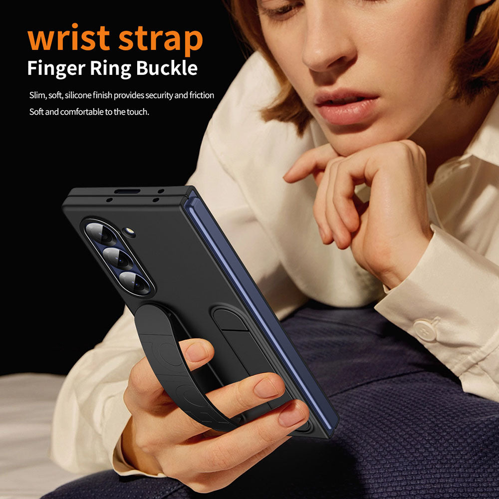 Shockproof Phone Case With Wristband Bracket Back For Galaxy Z Fold 7/6/5/4 With Screen Glass Protector