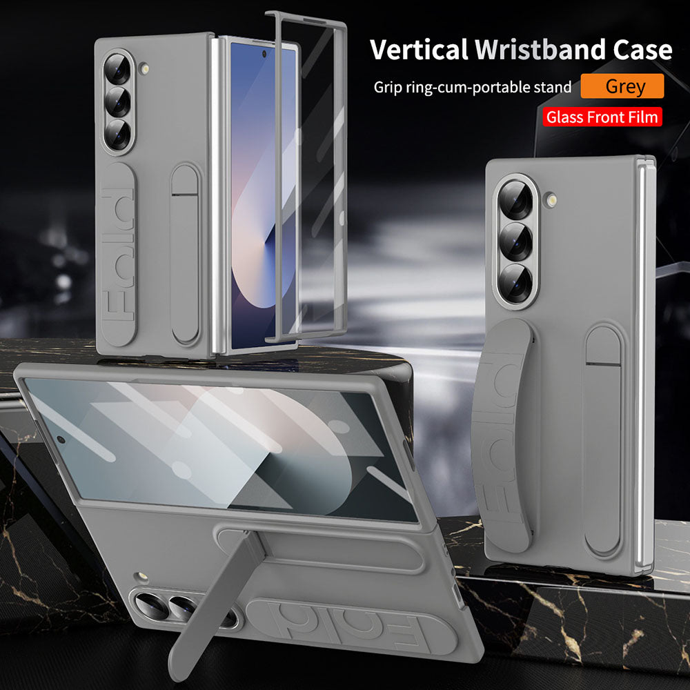 Shockproof Phone Case With Wristband Bracket Back For Galaxy Z Fold 7/6/5/4 With Screen Glass Protector