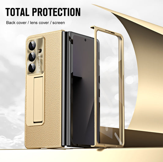 Business Electroplating Leather Phone Case With Screen Film For Galaxy Z Fold 7/6/5/4/3