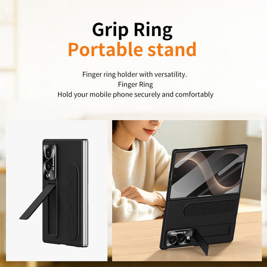 Armor Phone Case Built-In Tempered Glass, Hidden Kickstand & Wrist Strap For Galaxy Z Fold 8/7/6/5/4