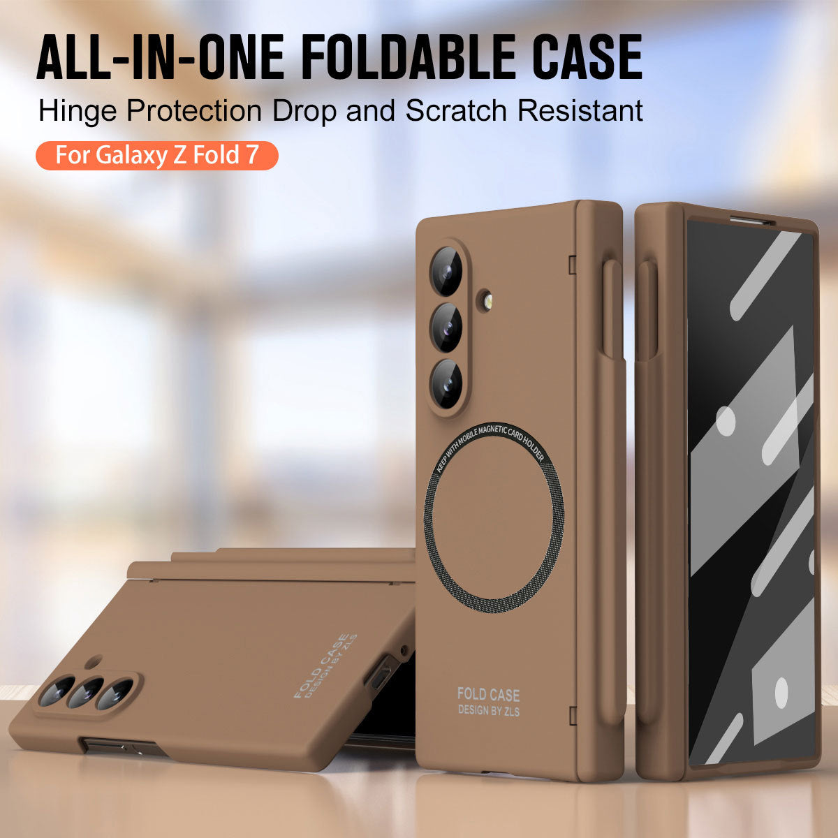 Frosted Silicone Magnetic Hinge Protective Phone Case With Pen Slot & Stylus & Glass Film For Galaxy Z Fold Series