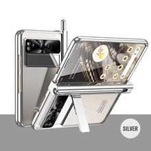 Load image into Gallery viewer, Electroplated Transparent Google Pixel Fold Case with Dual Hinge Protector &amp; Screen Protector &amp; Hidden Kickstand Pen Slot &amp; Free Stylus - Mycasety Mycasety
