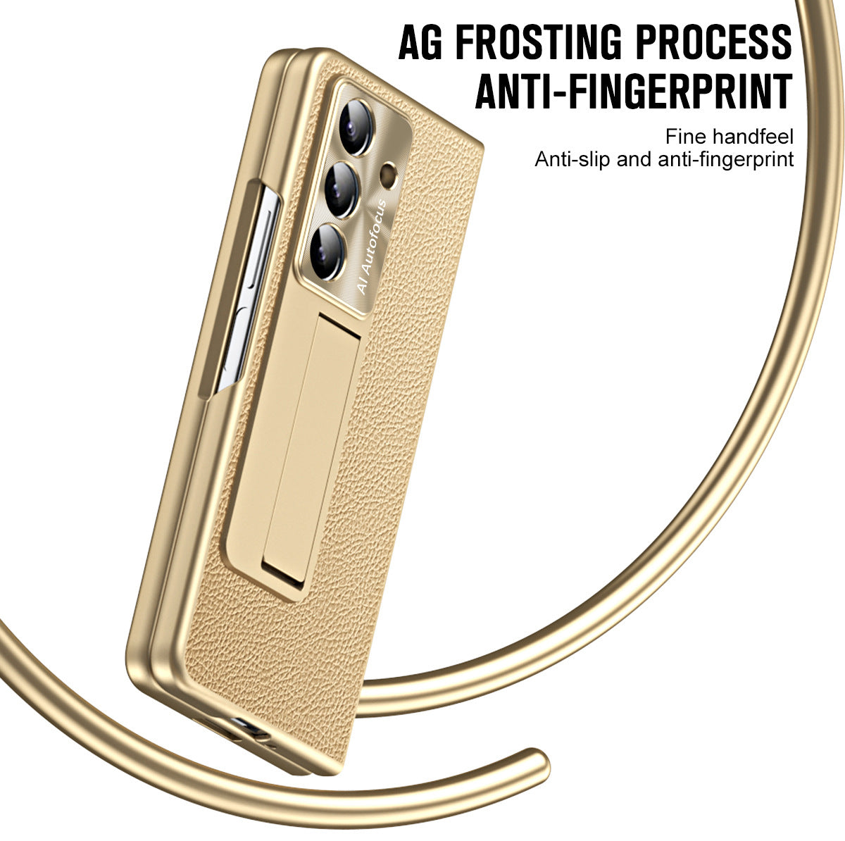 Business Electroplating Leather Phone Case With Screen Film For Galaxy Z Fold 7/6/5/4/3
