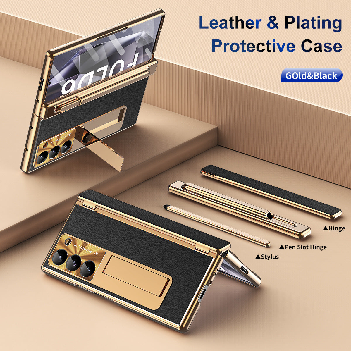 Aluminum Alloy Frame Magnetic Bracket All-Inclusive Electroplating Leather Cover For Galaxy Z Fold 7/6/5/4/3