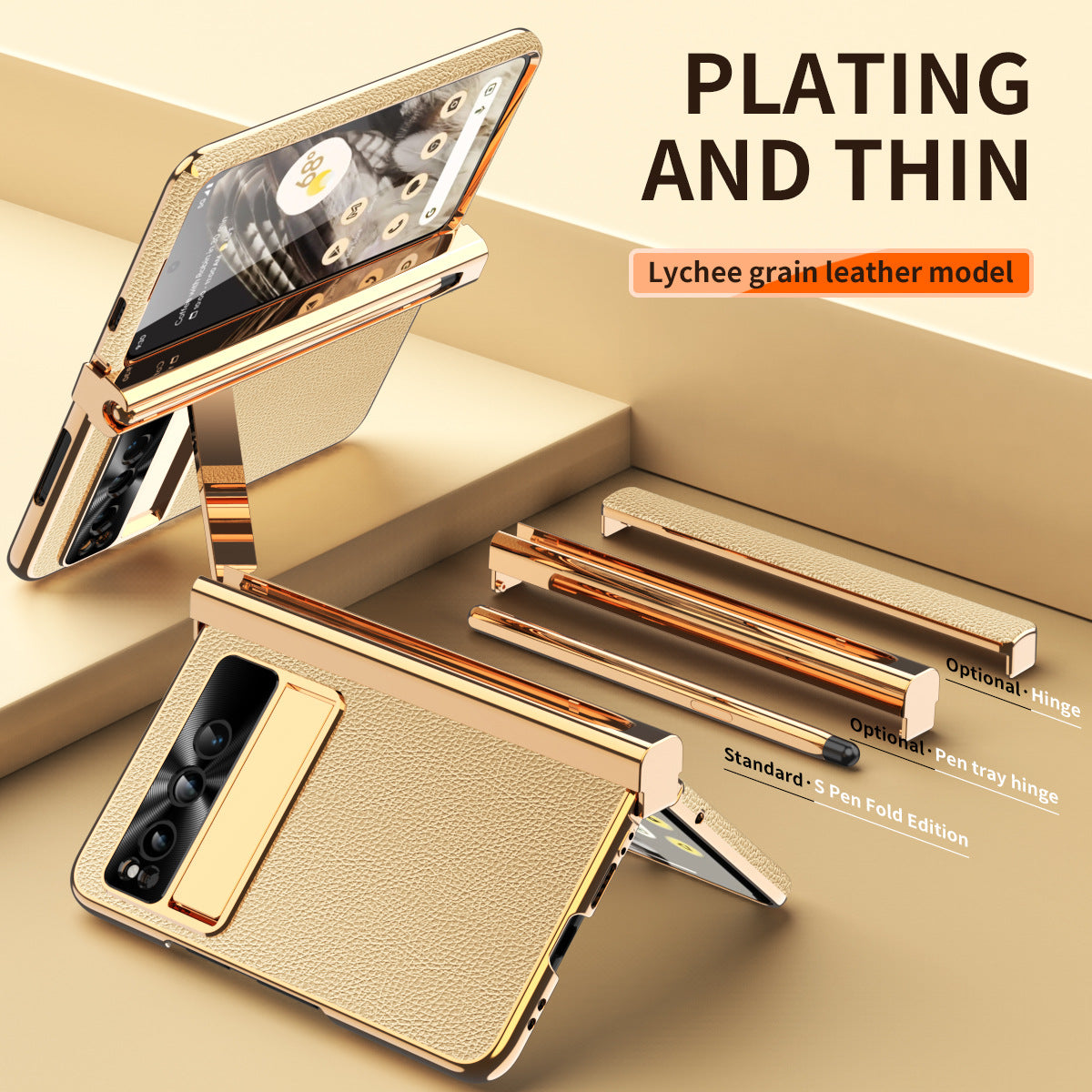 Ultra-Thin Leather Google Pixel Fold shell anti-fall all-inclusive Case double pen slot hinge With Stylus - mycasety2023 Mycasety