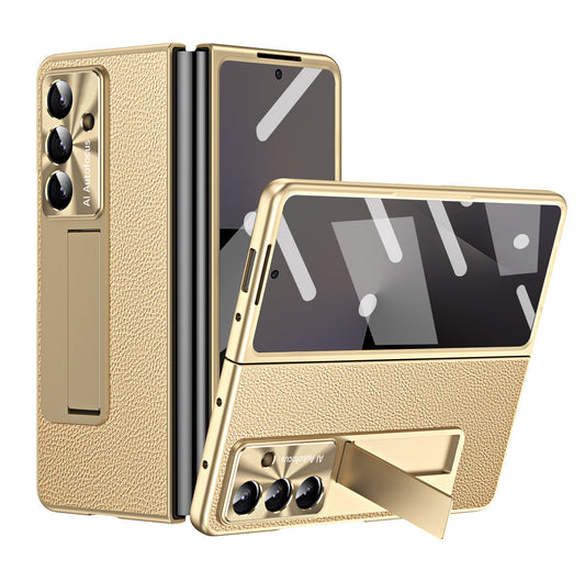 Business Electroplating Leather Phone Case With Screen Film For Galaxy Z Fold 7/6/5/4/3