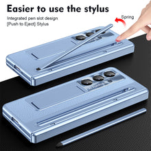 Load image into Gallery viewer, Leather Golden Electroplated Phone Case With Back Screen Glass and Stylus For Galaxy Z Fold 7/6/5/4
