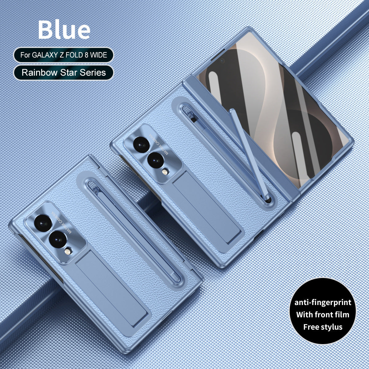 Golden Electroplated Leather Phone Case With Built-in Tempered Glass & Stylus For Galaxy Z Fold8 Wide Ultra