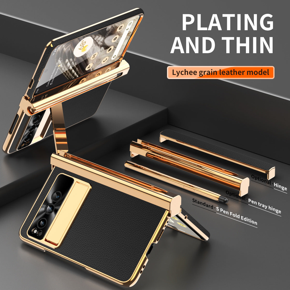 Ultra-Thin Leather Google Pixel Fold shell anti-fall all-inclusive Case double pen slot hinge With Stylus - mycasety2023 Mycasety