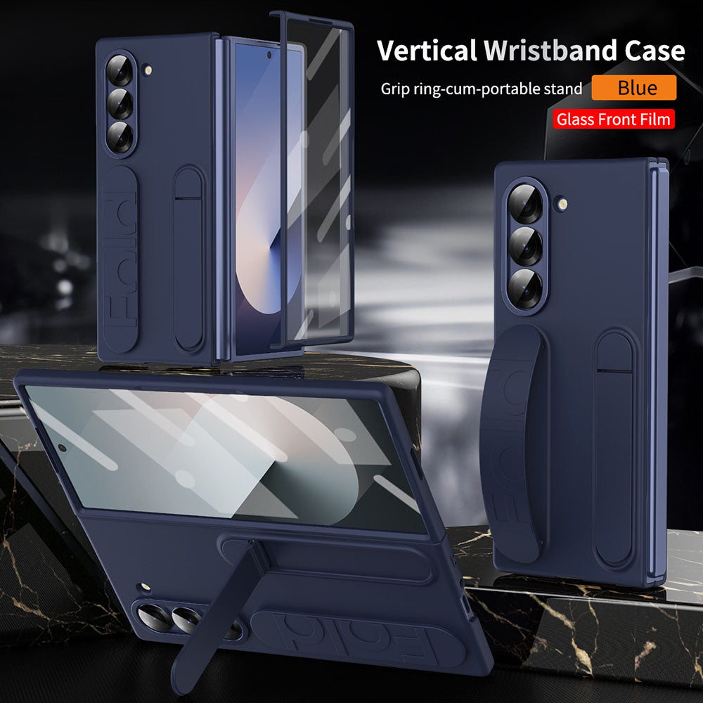 Shockproof Phone Case With Wristband Bracket Back For Galaxy Z Fold 7/6/5/4 With Screen Glass Protector