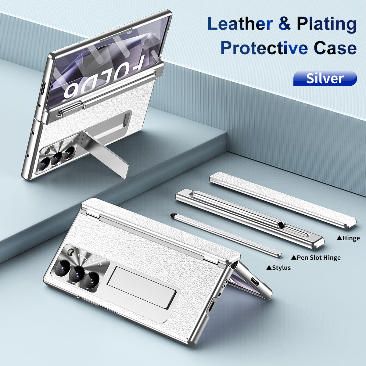 Aluminum Alloy Frame Magnetic Bracket All-Inclusive Electroplating Leather Cover For Galaxy Z Fold 7/6/5/4/3