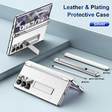 Load image into Gallery viewer, Aluminum Alloy Frame Magnetic Bracket All-Inclusive Electroplating Leather Cover For Galaxy Z Fold 7/6/5/4/3
