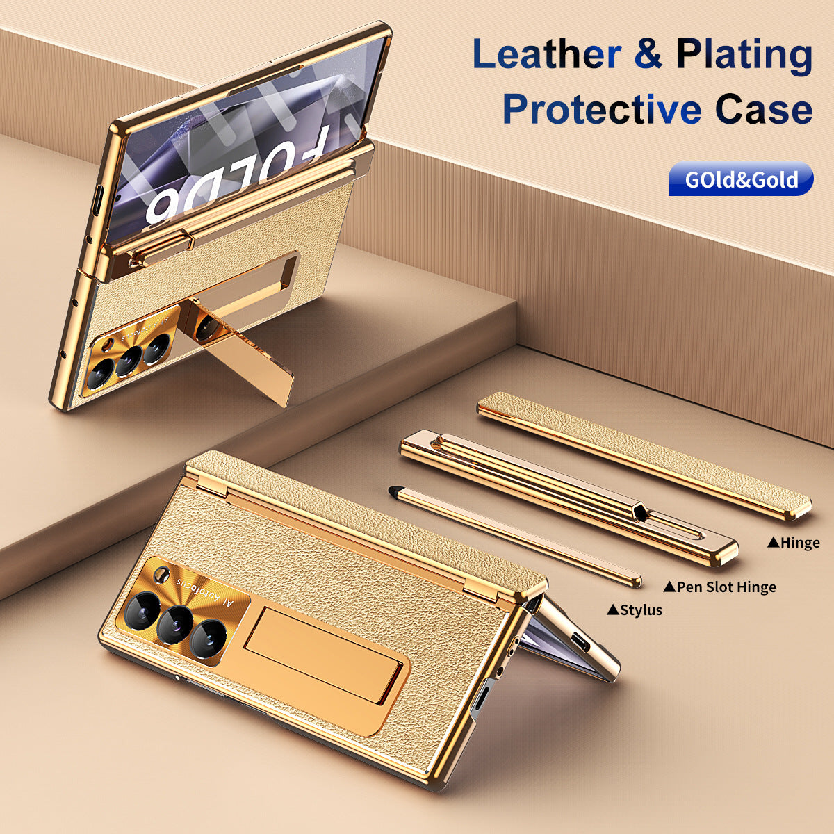 Aluminum Alloy Frame Magnetic Bracket All-Inclusive Electroplating Leather Cover For Galaxy Z Fold 7/6/5/4/3