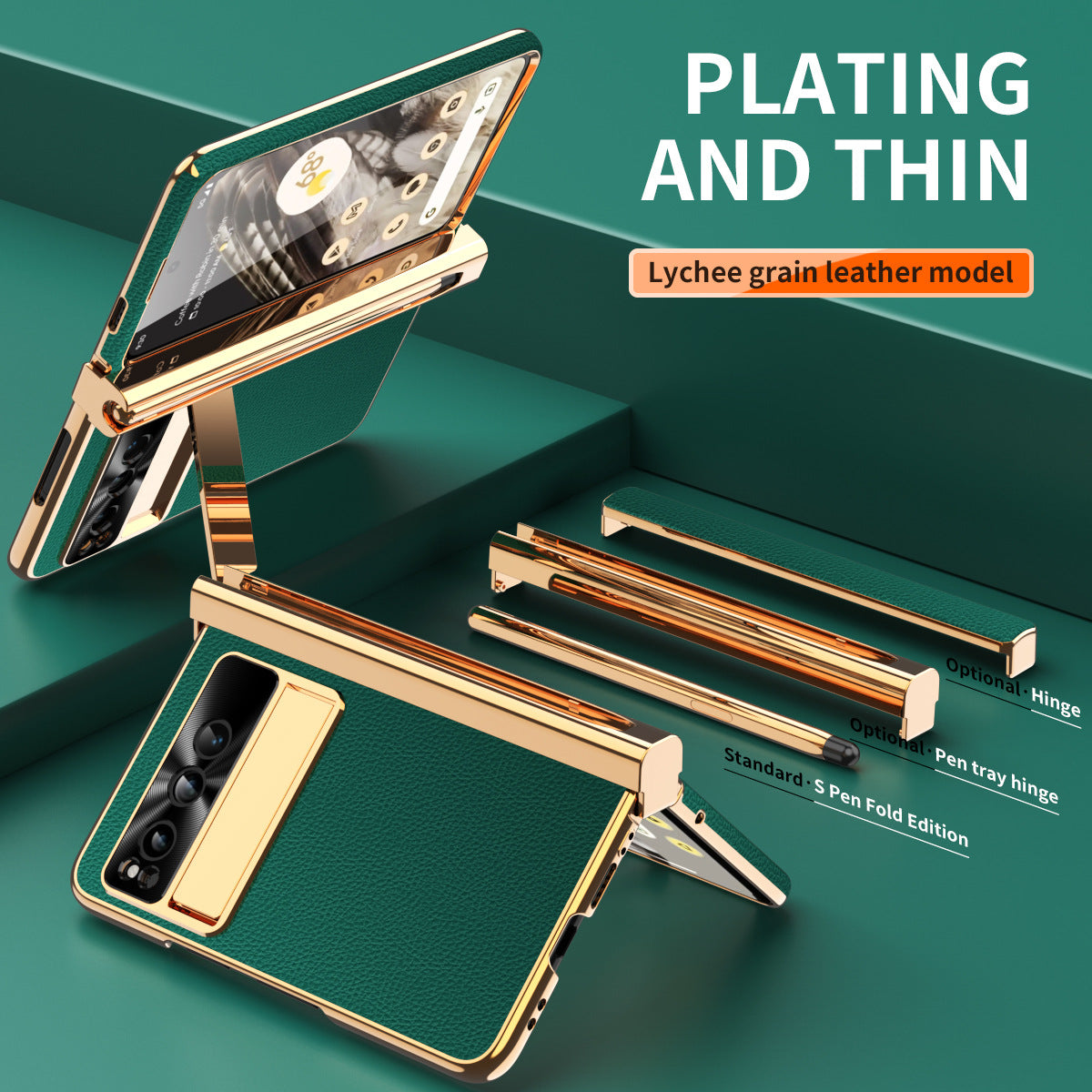 Ultra-Thin Leather Google Pixel Fold shell anti-fall all-inclusive Case double pen slot hinge With Stylus - mycasety2023 Mycasety