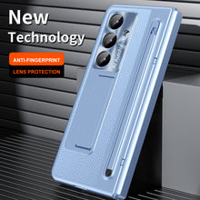 Load image into Gallery viewer, Leather Golden Electroplated Phone Case With Back Screen Glass and Stylus For Galaxy Z Fold 7/6/5/4
