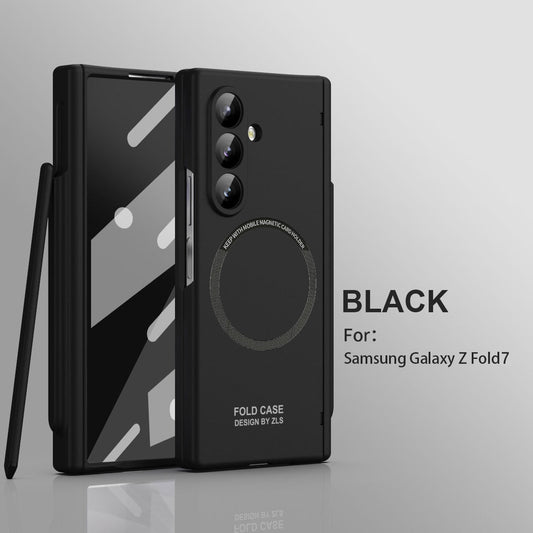 Frosted Silicone Magnetic Hinge Protective Phone Case With Pen Slot & Stylus & Glass Film For Galaxy Z Fold Series