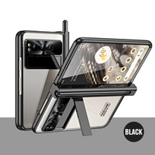 Load image into Gallery viewer, Electroplated Transparent Google Pixel Fold Case with Dual Hinge Protector &amp; Screen Protector &amp; Hidden Kickstand Pen Slot &amp; Free Stylus - Mycasety Mycasety
