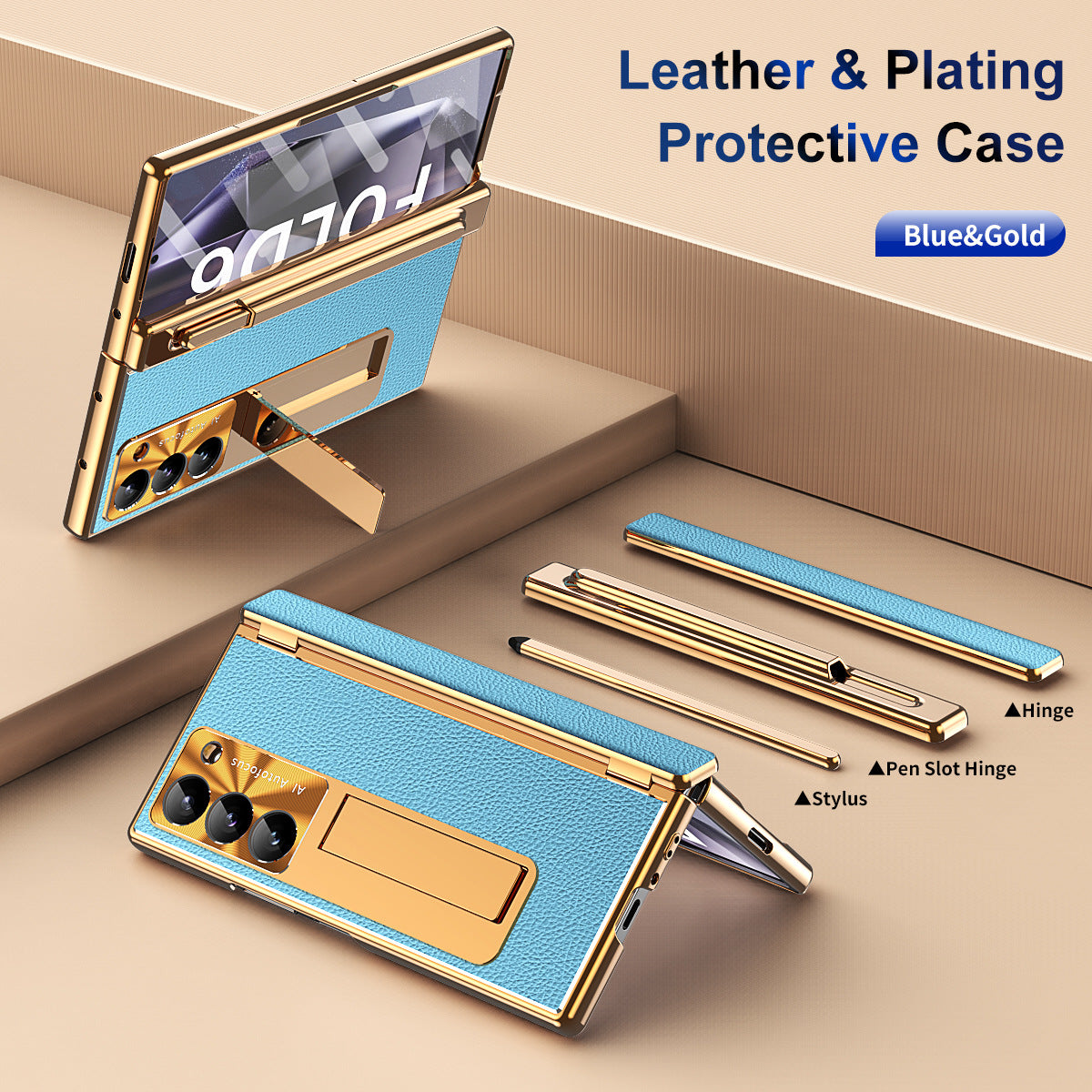 Aluminum Alloy Frame Magnetic Bracket All-Inclusive Electroplating Leather Cover For Galaxy Z Fold 7/6/5/4/3